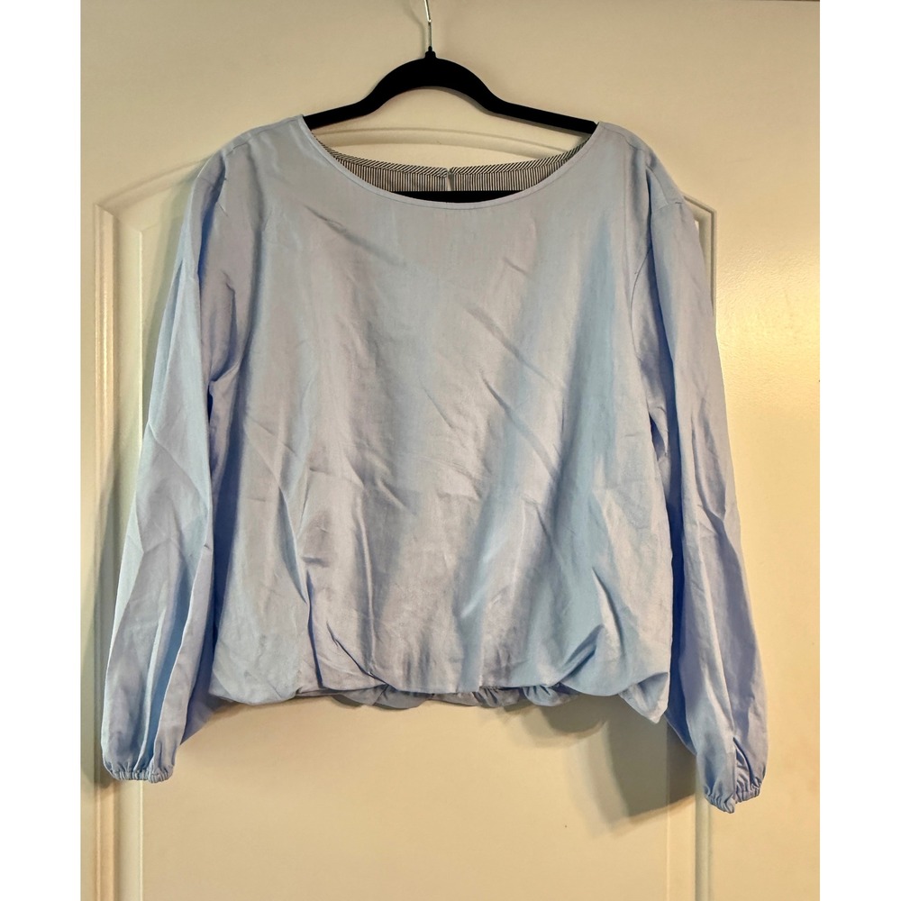 Maeve Anthropologie Blouse Medium Light Blue Balloon Sleeve Boho Chic Coastal